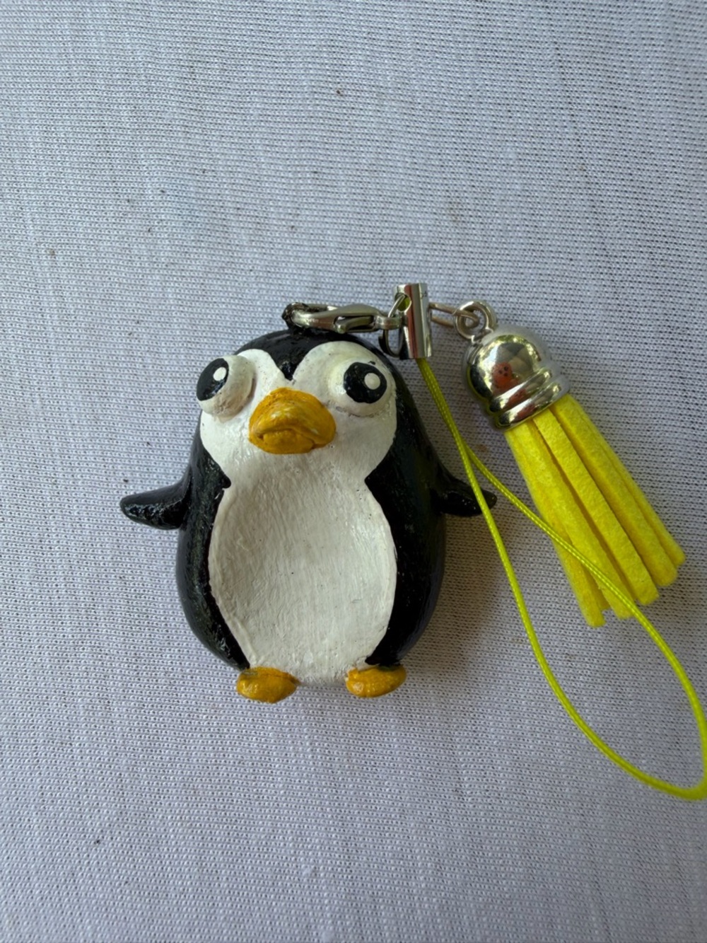 Cute Penguin Keychain Charm with Yellow Tassel